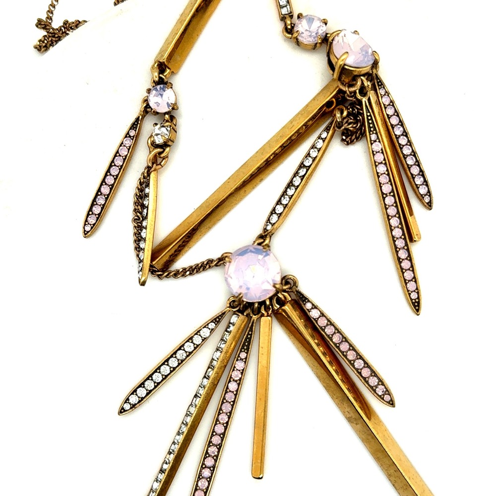 J.Crew‎ Gold Tone Geometric Crystal Spike Statement Necklace Opalescent 32 Inch